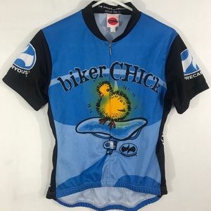 "Biker CHICK" Precaryous Cycling Racing Jersey Sz L (40)